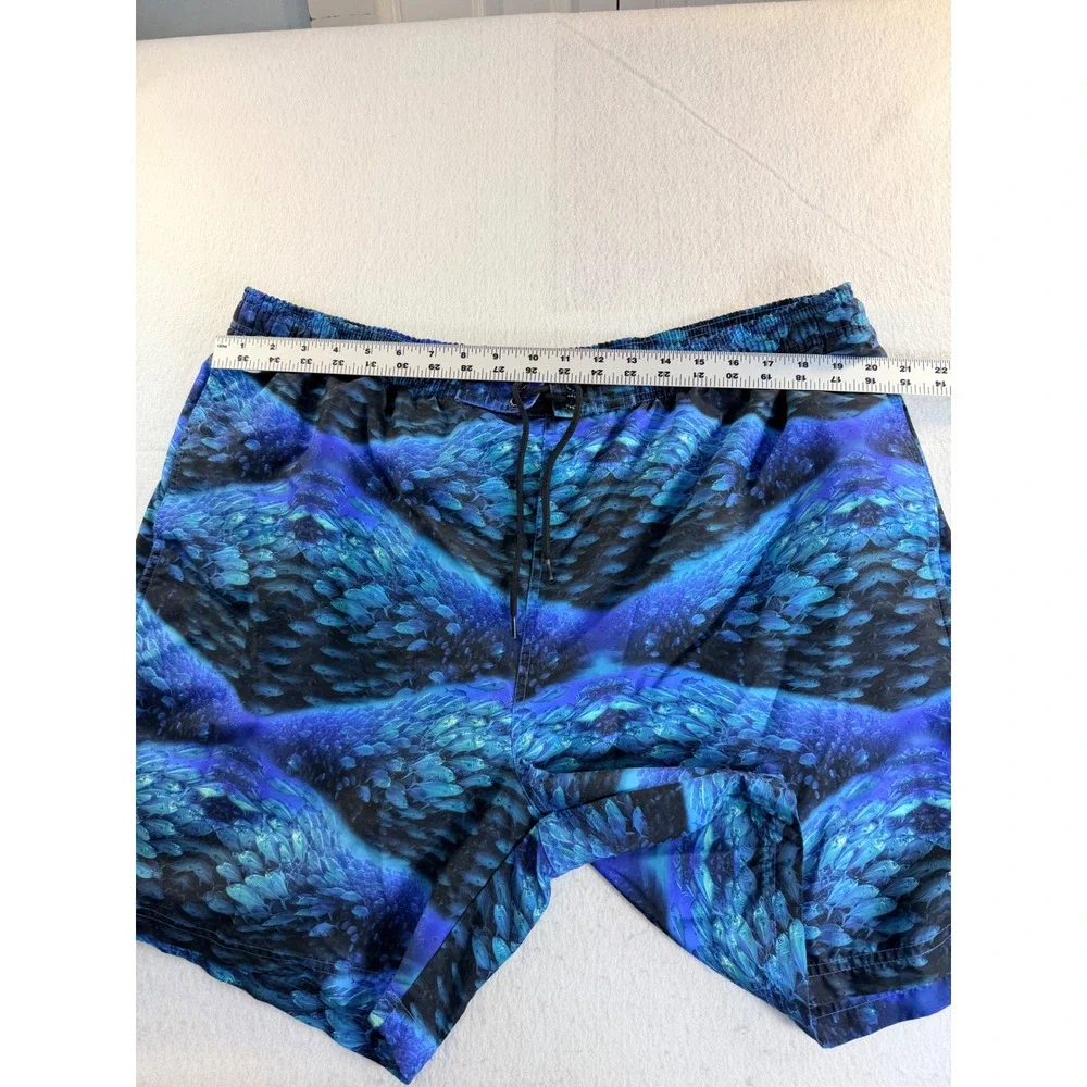 Reel legends Blue School of Fish Graphic Print Swim Trunks Board Shorts Mens XL